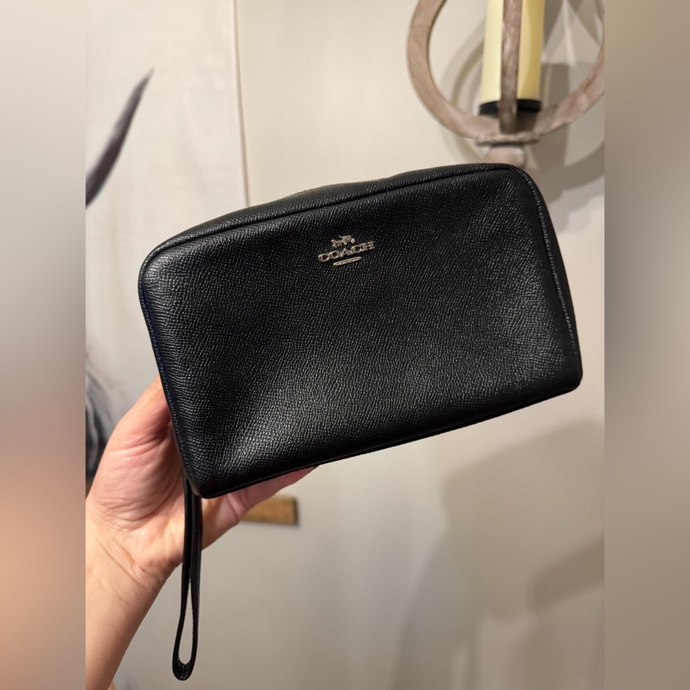 Coach Boxy Cosmetic Case/Large Wristlet Black with Silver Hardware